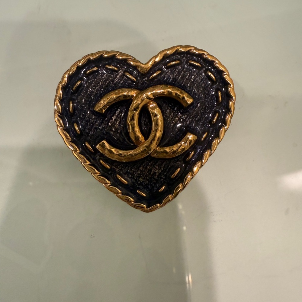 Chanel Denim Heart Brooch